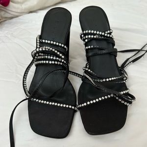 Zara knee high lace up jeweled heels black diamond size 7